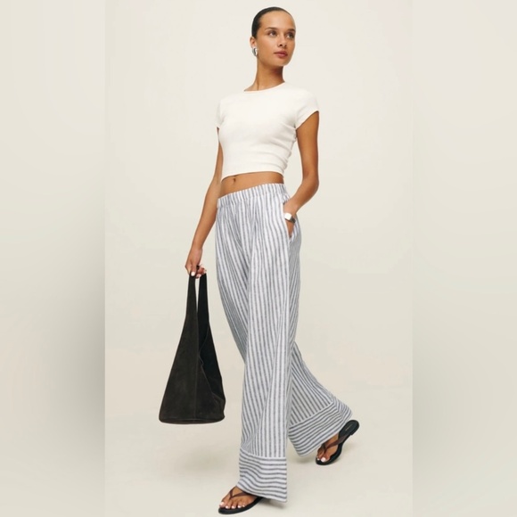 NWOT Reformation Fernando Wide Leg Linen Pant in Antibes Stripe 2X - Picture 1 of 15